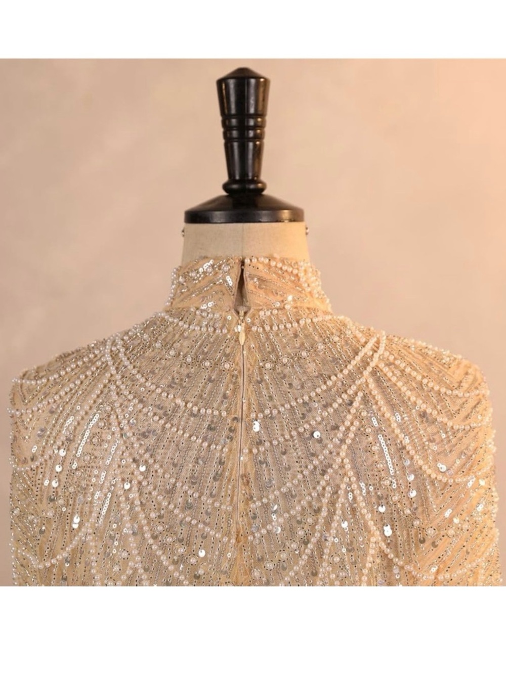 Beaded Cape Gown in Champagne - Picture 6 of 10